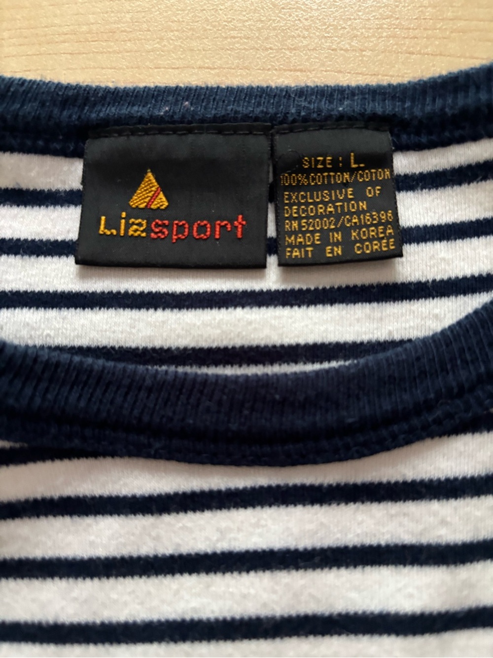 Lizsport Striped Tee in Navy & White Sz L